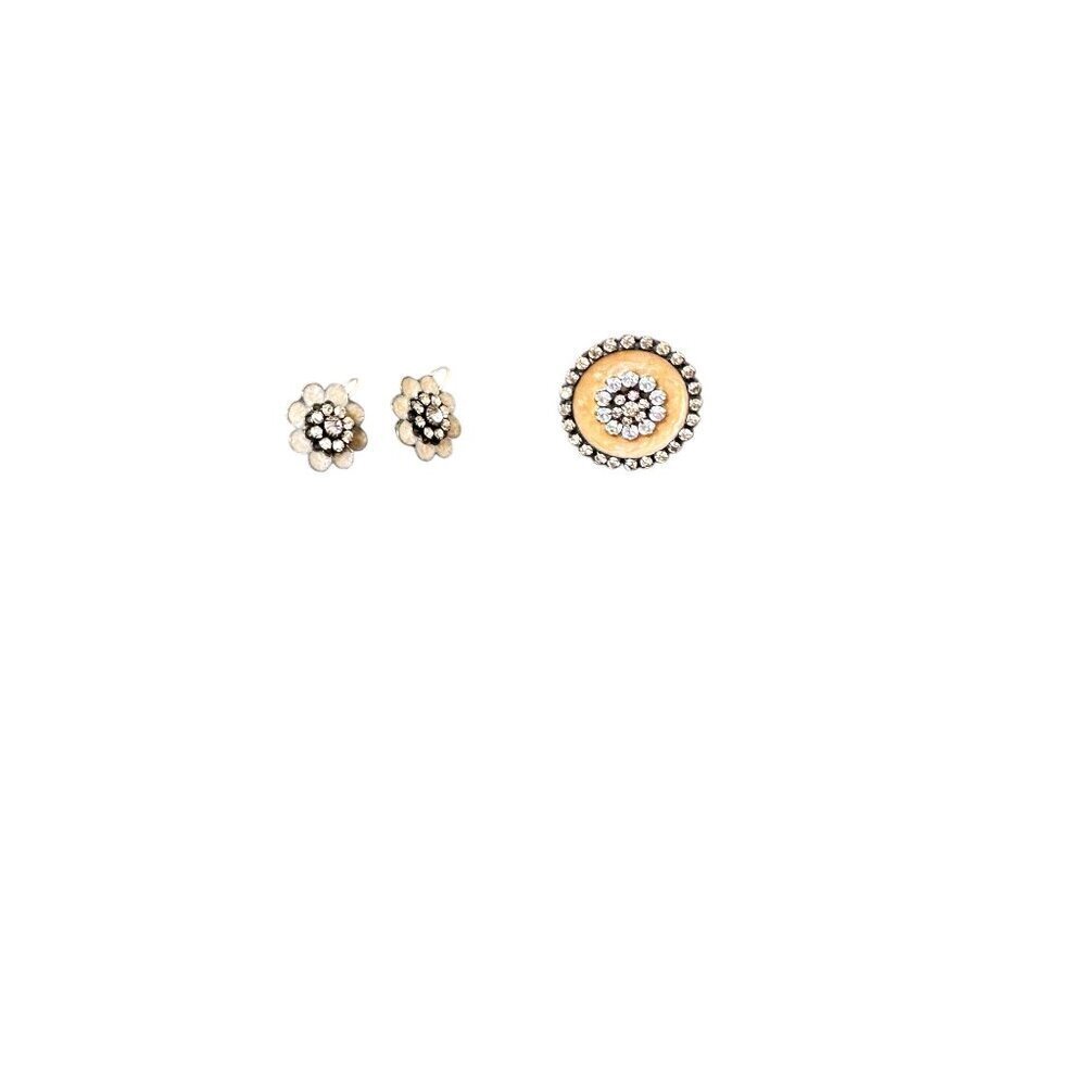 Vintage Earrings & Ring Set Pink Blush Stone Crystal & Enamel Size 7 - Picture 9 of 11